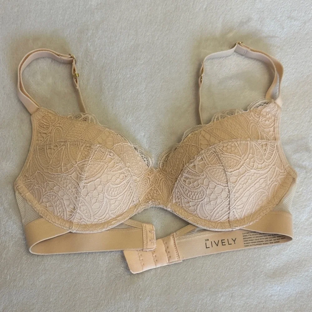LIVELY No Wire Lace Push-up Bra - Tan
